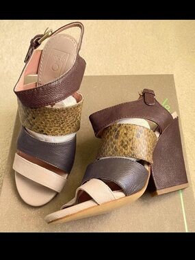 Bacio 61 Bozzolo Multi Tone Wide Strap Leather Snake Wide Heel Open Toe Shoe 6.5